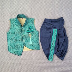 Teal and Navy Paisley Vest and Pants Set